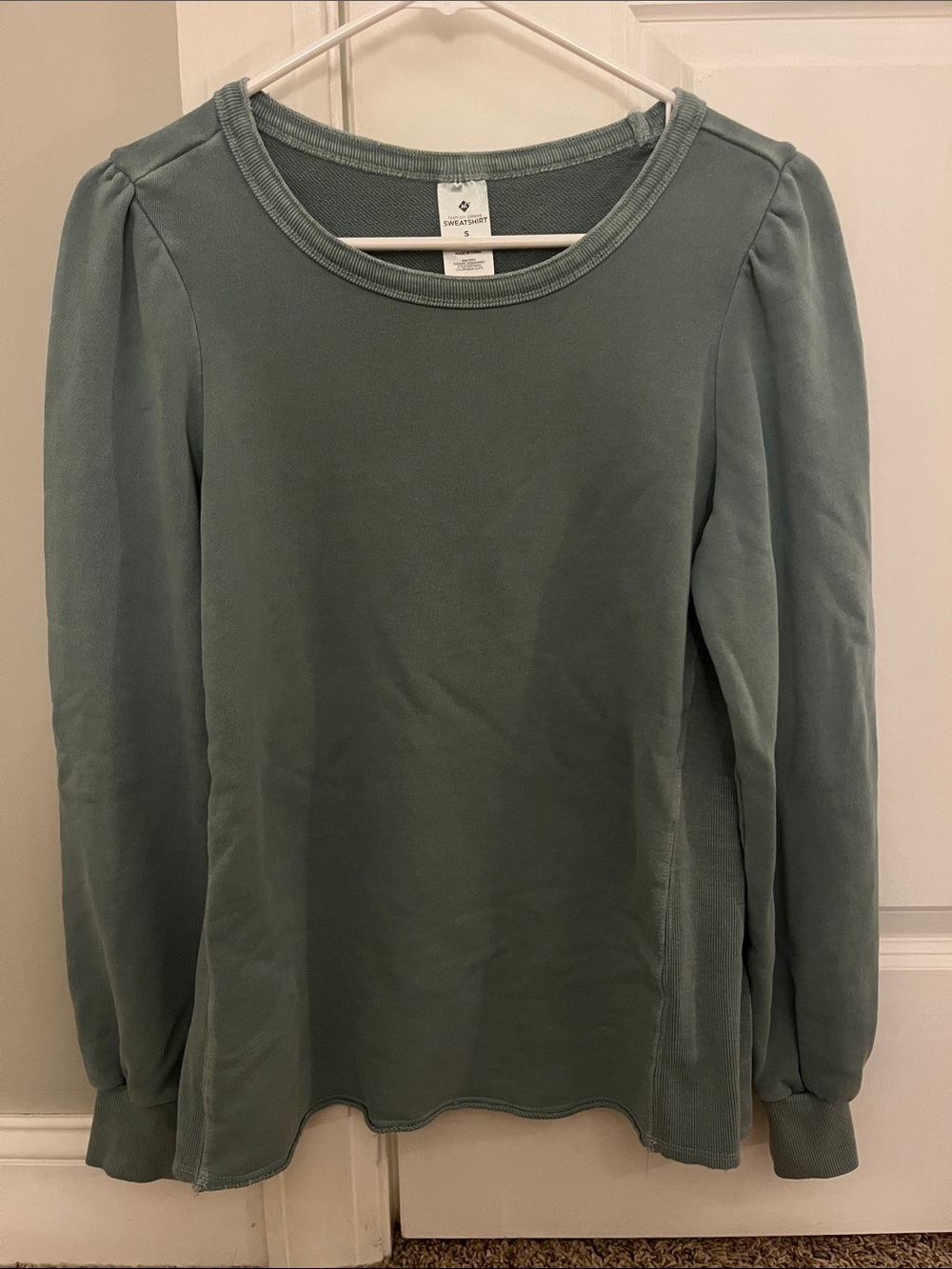 Teal Blue Puff Shoulder Crewneck Sweatshirt